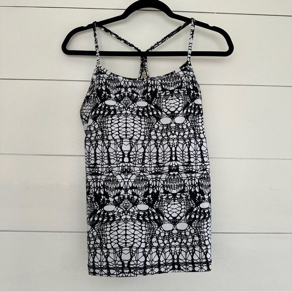 Lululemon Black White Spiderweb Patterned Power Y Tank Top SEE MEASUREMENTS - Picture 1 of 5